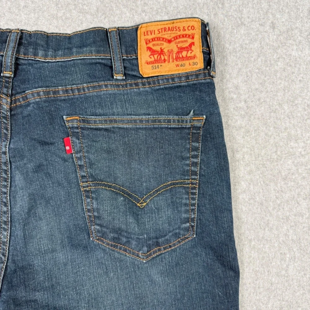 Levis 514 Straight Fit Jeans Mens 40x30 Dark Wash Blue Stretch Denim Classic
